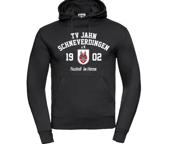 Hoodie mit weißer Schrift & Logo 